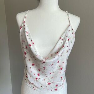 Floral White Cowl Neck Top Size 4XL